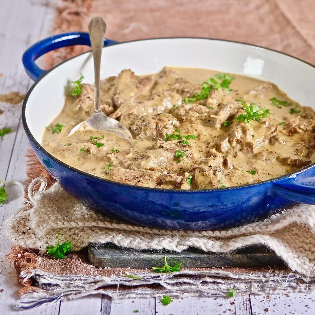 This porcini meatball stroganoff recipe from make and freeze keto are the perfect keto friendly dinner. We love that you can freeze the leftovers. 