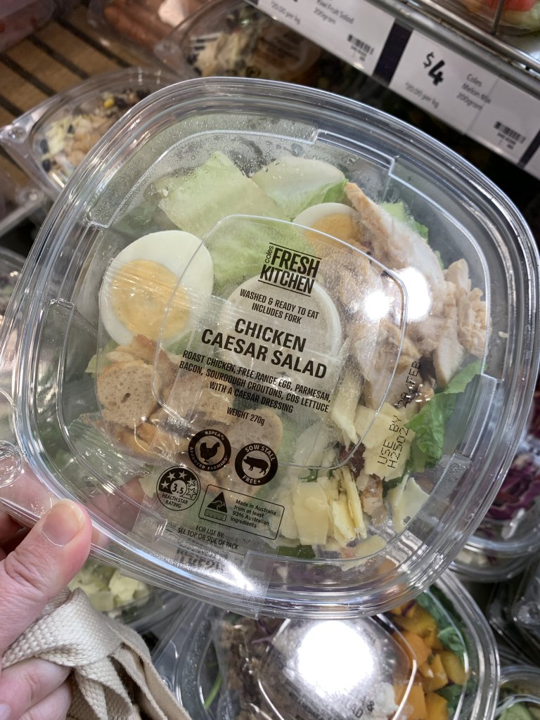 Chicken caesar salad in packaging