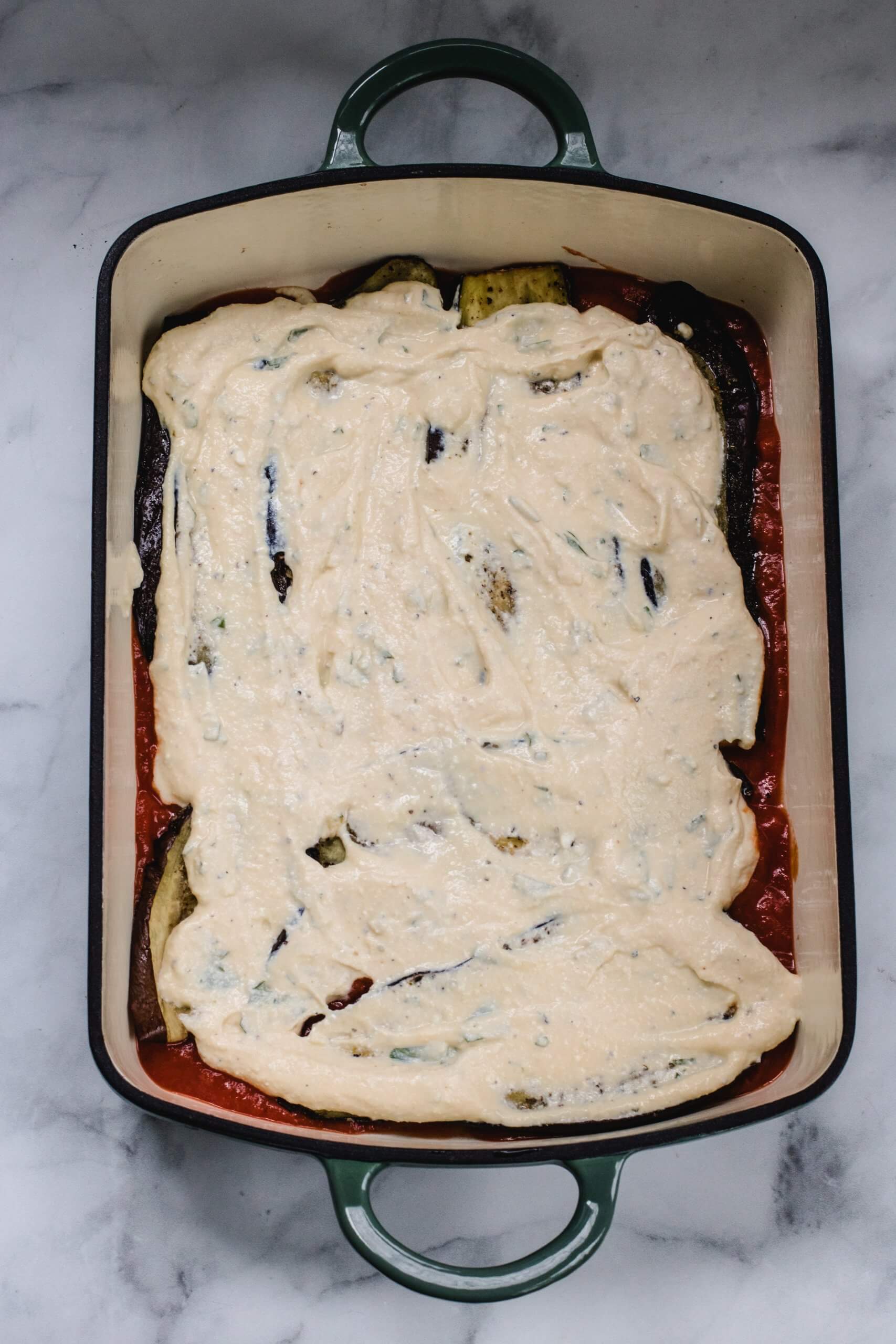 ricotta layer of the baked eggplant